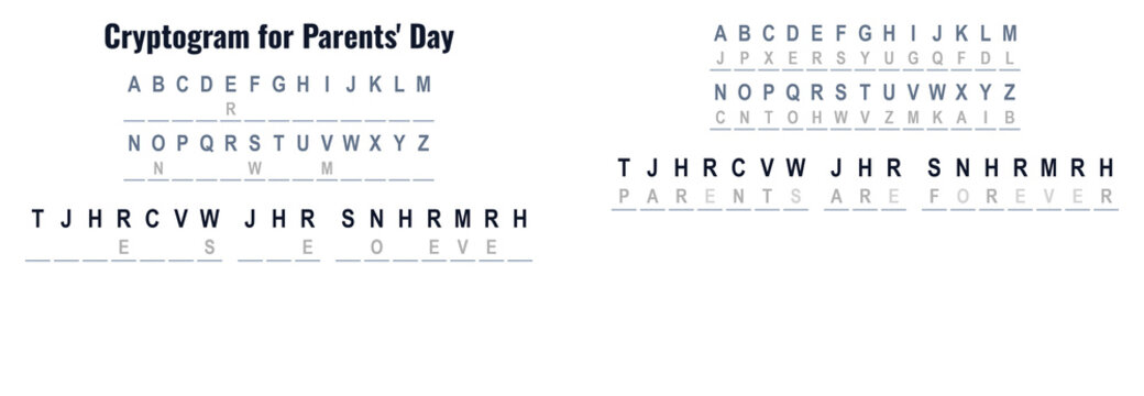 Cryptogram for Parents' Day with letters on white background, reverse