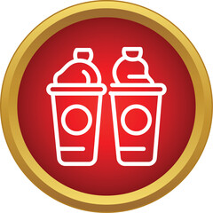 Obraz premium Two disposable beverages in a red circular icon with golden border