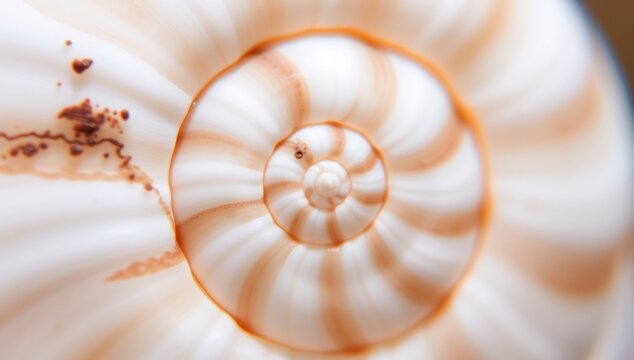 Close-up Macro View of a Nautilus Shell Spiral Pattern.