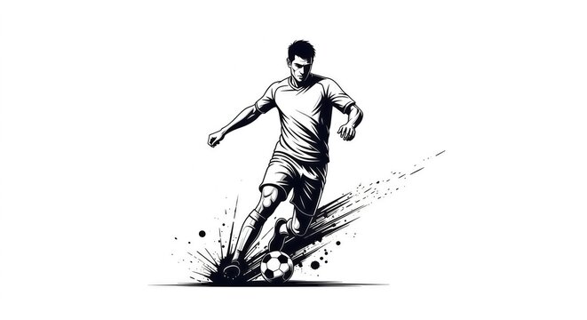 Dynamic soccer player dribbling a ball isolated on white background