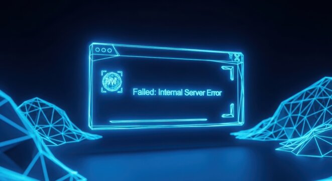 Digital internal server error message in glowing neon style illustration
