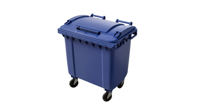 Isolated blue large plastic wheeled garbage can for waste and refuse disposal urban sanitation