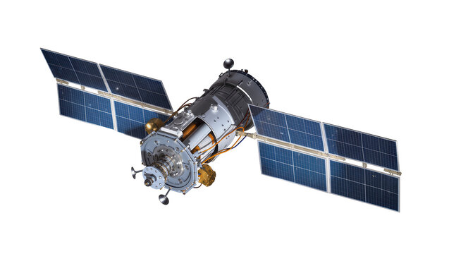 Isolated modern communication satellite with large solar panels for global network