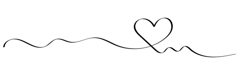 Obraz premium One line drawing of heart line, heart line drawing illustration on white background. Simple Heart Line Art Illustration for Valentine`s Day Design. Abstract Minimalist Vector Illustration. 
