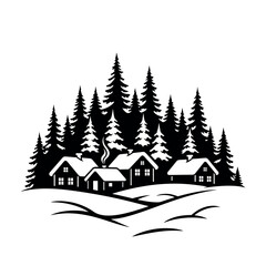 Fototapeta premium Black and white houses in forest.