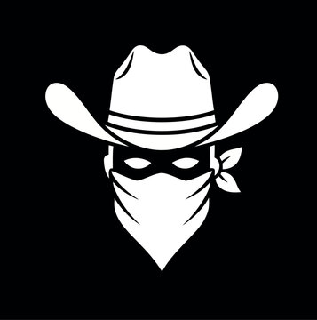 Cowboy Bandit Masked Silhouette Icon.