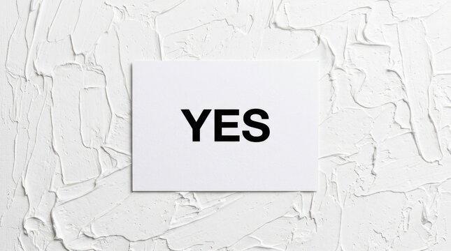 A White Card with the Word YES in Bold Black Letters on a Textured White Background.