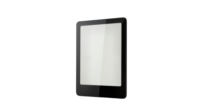 Isolated modern black e-reader with blank screen, sleek portable digital book reading device