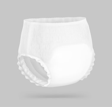 Detailed diaper pant mockup. Vector illustration isolated on grey background. Perfect for showing the diaper, its main parts and benefits for baby, adults. Scalable without lose quality. EPS10.