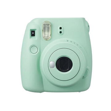 Pastel green instant film camera isolated on transparent background for creative photography concepts
