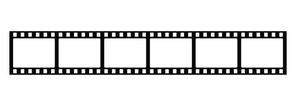 Filmstrip with Empty Frames. A horizontal filmstrip with six blank frames, perfect for custom edits or conceptual designs. cinematic, movie reel, blank frames, copy space, creative.