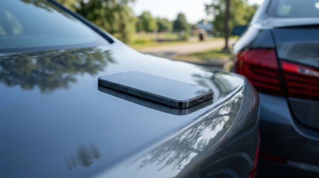 Smartphone Left on Car Trunk After Parking Near Another Vehicle.