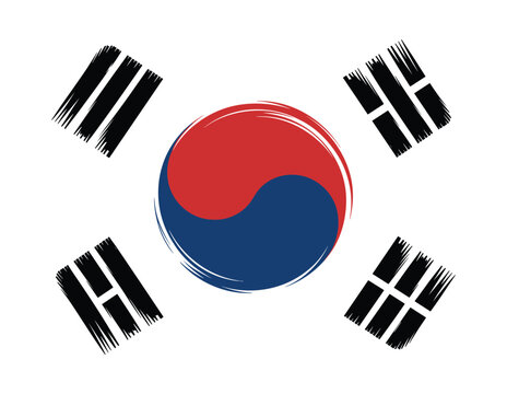 South Korea Flag Symbol. A brushstroke rendition of the South Korean flag, featuring the Taegeuk symbol and trigrams. national symbol, Asian culture, Korean heritage.