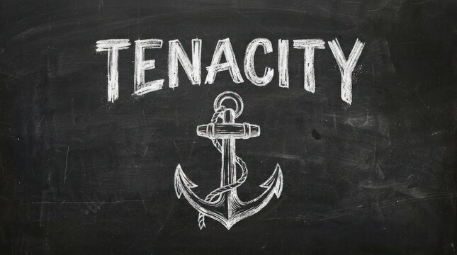 Tenacity Word with Anchor Symbol Drawn on Chalkboard.
