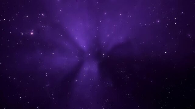Deep purple abstract space background with cosmic dust and distant tiny twinkling stars shining through darkness. Concept of mysterious universe exploration