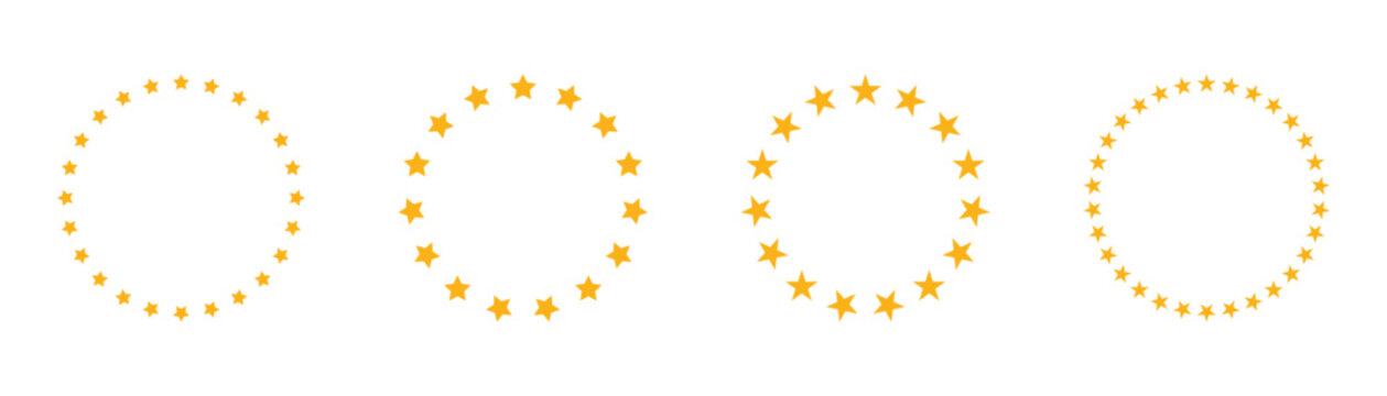 Round frame with stars arranged in a circle isolated on white background. Prize, success or award banner. Starry ring emblem with empty space. Vector graphic illustration.  EPS10