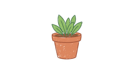 Obraz premium Small green plant in terracotta pot, isolated on white background, illustration