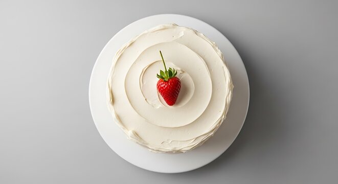 Delicate White Layered Cake with Fresh Strawberry on Minimalist Plate. simple beginner cake