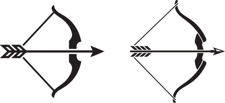Archery Bow and Arrow Silhouette Set for Hunting or Target Sport