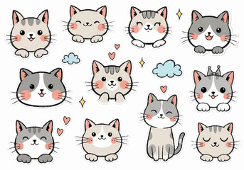 Fototapeta premium Cute cartoon cats with blush cheeks.