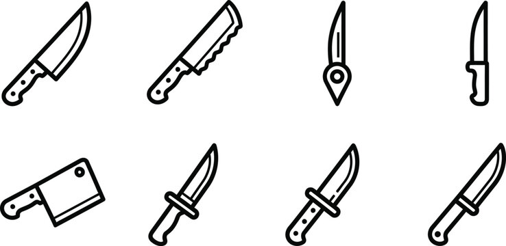 Professional kitchen knife and cutlery blade icons for culinary use