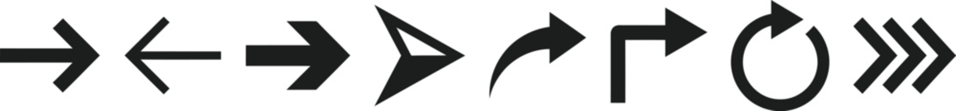 Black arrow icons set directional symbols for navigation and signage