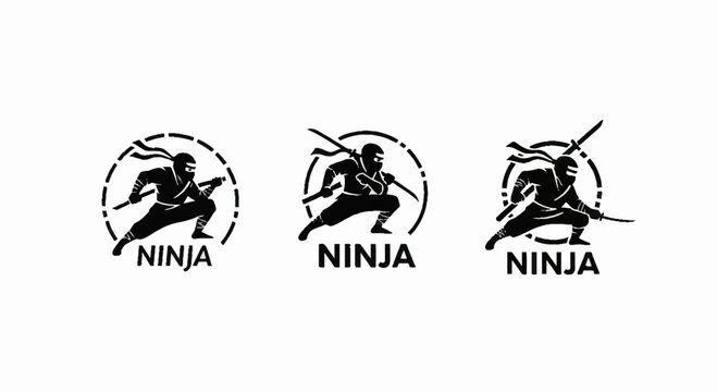 Three Dynamic Ninja Warrior Logo Design Elements.