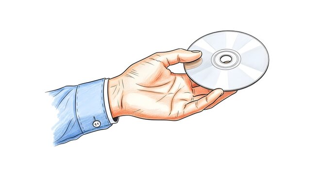 Hand holding compact disc in professional business setting.