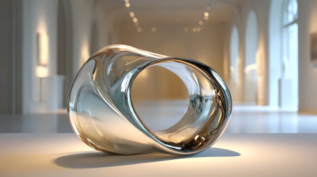 透明ガラスでできた有機的な中空オブジェの3Dイメージ