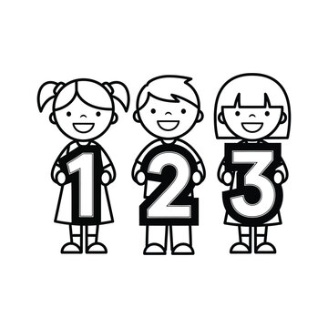 Fun Simple Number Learning Minimalist LineArt Kids Counting Trio in Dresses