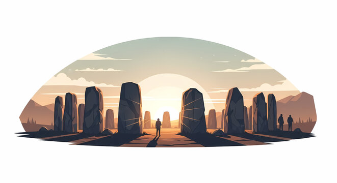Ancient megalithic stone circle at sunset