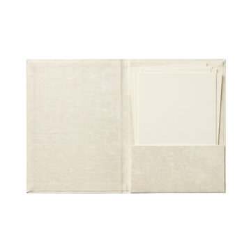 Open document folder with white paper sheets isolated on transparent background for professional design