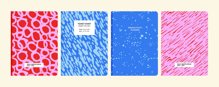 Organic texture notebook covers set with colorful hand drawn abstract patterns