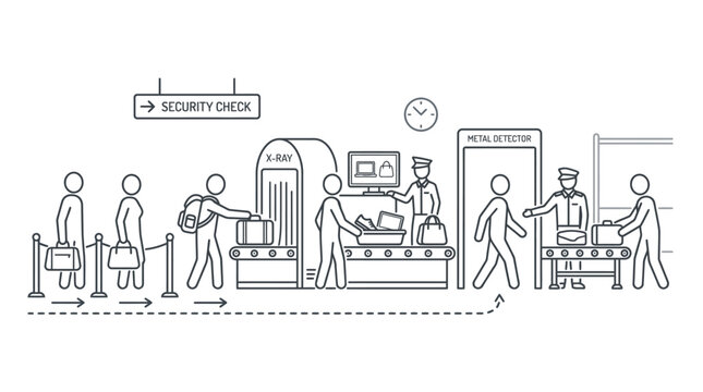 People undergo security screening at an airport checkpoint efficiently