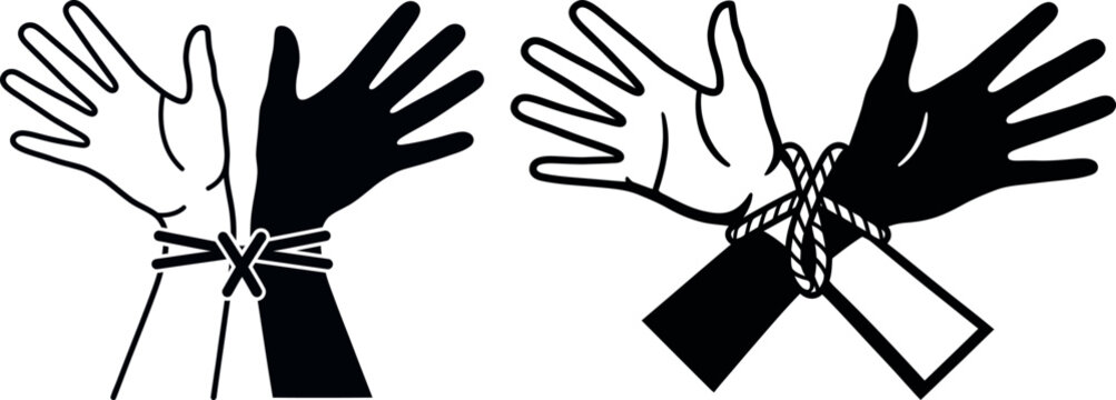 Tied hands with shadow effect representing division social issues black and white human rights restrained separation division contrast