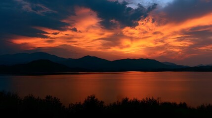 Obraz premium Vibrant panoramic sky displaying a dramatic sunset glow over a vast landscape