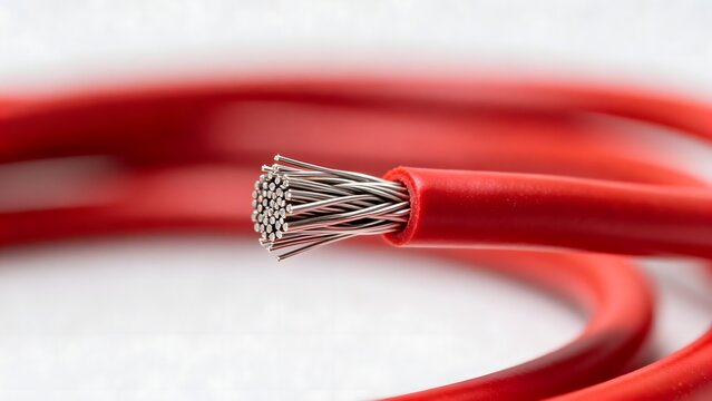 Closeup of red electrical cable