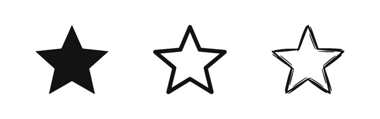 Obraz premium Star Icon Set with Solid, Outline, and Hand-Drawn Doodle Styles for Rating, Favorites, and Quality Reviews