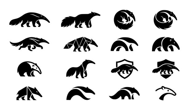 Minimal Anteater Silhouette Logo Collection Vector Isolated on White Background