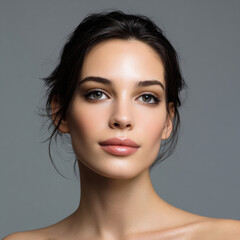 Naklejka premium Beauty woman portrait face model makeup skincare elegance studio glamour serene beauty woman portrait face model makeup skincare elegance studio glamour mood with flawless skin and soft lighting