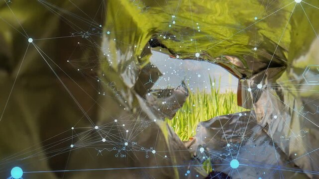 Data Corruption Concept Glitching Network and Chemical Structures in Plastic Waste