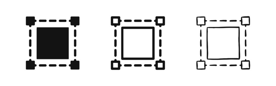 Resize and Transform Box Icon Set for Graphic Design Tools and Image Cropping in Flat, Outline, and Sketch Styles