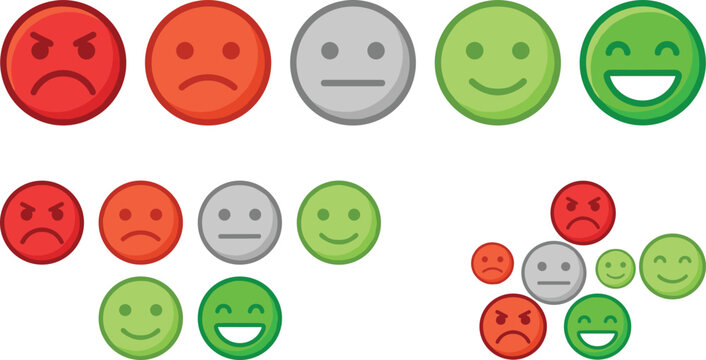 Customer Feedback Rating Scale Emoticon Icon Set Featuring Multi Size Circular Emoji Faces From Angry To Happy For Satisfaction Level Survey Media Designs
