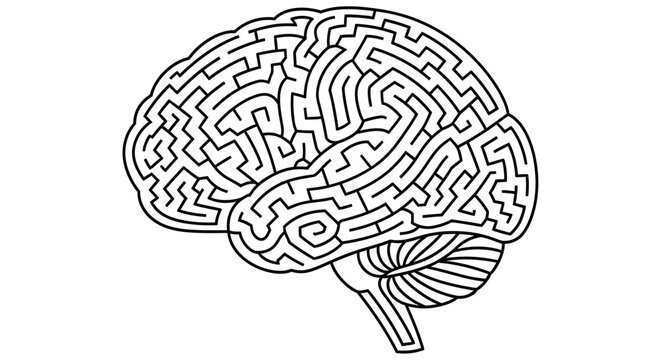 A human brain depicted as an intricate and complex maze design
