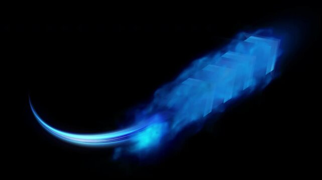 Dynamic burning blue arrow symbol with realistic mystical flames on transparent background 4K
