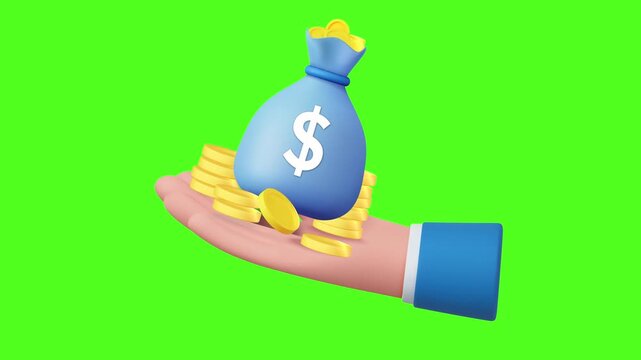 Dollar Money Bag on Hand Green Screen Animation Video