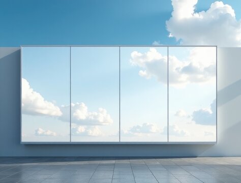 A empty room with a large mirror on the wall, great for interior design or architecture concepts