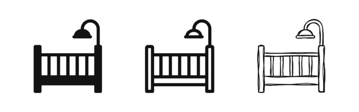 Baby Crib Nursery Bed with Mobile Icon Set