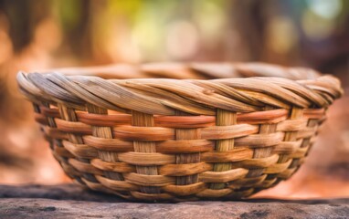 Obraz premium Handcrafted Bamboo Basket for Storage with Unique Texture Showcasing Natural Materials and Artisan Technique