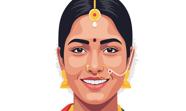 Beautiful Traditional Indian Woman Smiling Vector Illustration